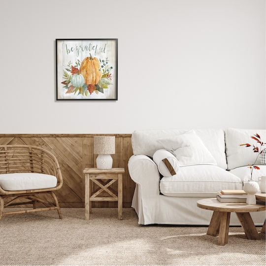 Stupell Industries Be Grateful Autumnal Botanicals Framed Giclee Art